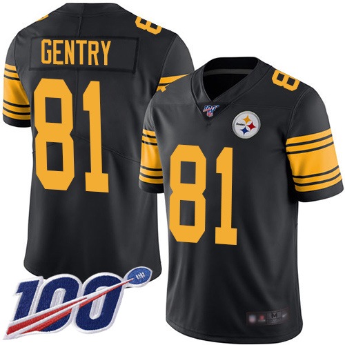 Men Pittsburgh Steelers Football #81 Limited Black Zach Gentry 100th Season Rush Vapor Untouchable Nike NFL Jersey